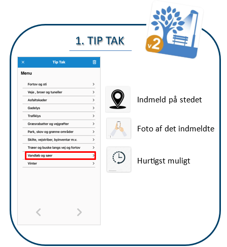 Illustration af fremgangsmåde ved indberetning af tip i TIP TAK appen.